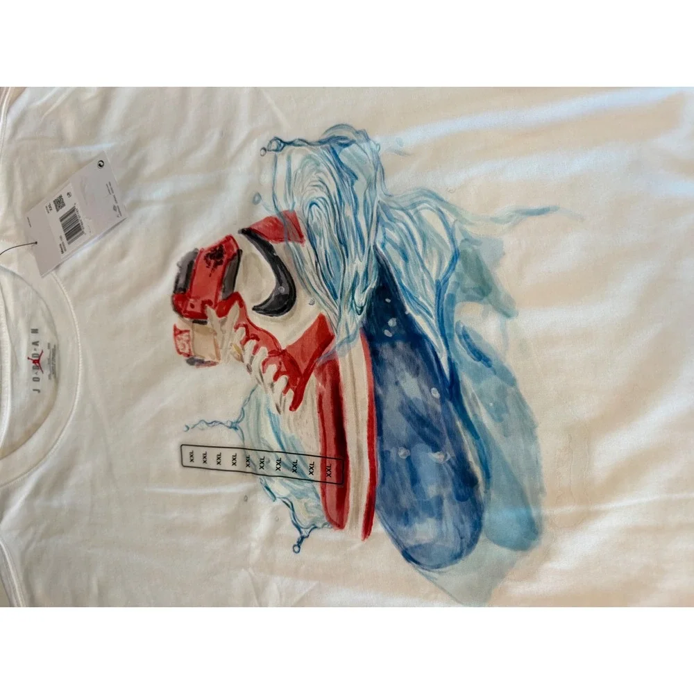 Jordan Mens AJ1 Watercolor Sneaker Graphic T-Shirt White DQ7380-100 XXL NWT